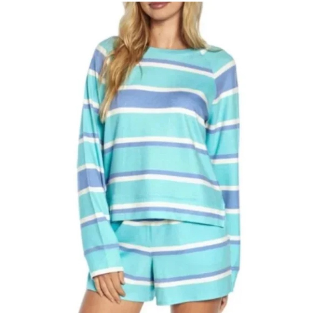 NWT Wildfox Sweatshirt & Short Lounge Set in Blue Stripe Womans Size M MSRP $160